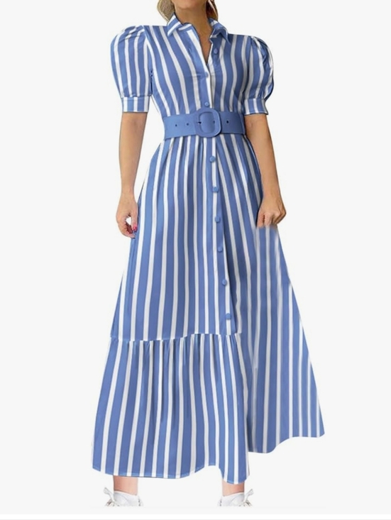Utcoco Dresses & Skirts - Blue & White Striped Button-Front Kids Dress By Utcoco NWT